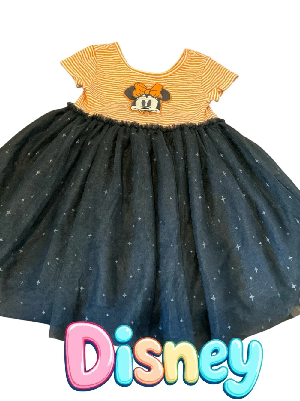Disney Orange Striped Minnie Bow Bodice with Black Star Tulle Skirt